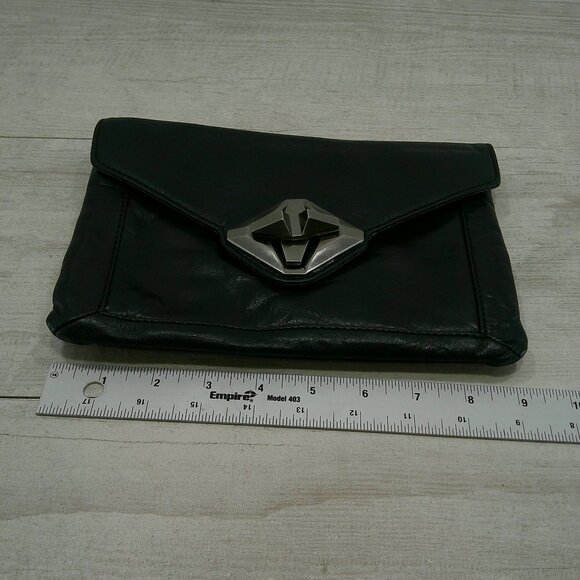 7 For All Mankind Y2k Vintage Black leather clutch Bag Pocket Book Purse - Picture 3 of 10
